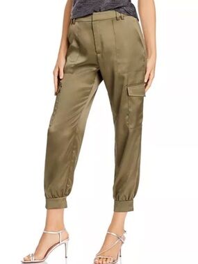 Aqua Olive Satin Cargo Jogger Pants